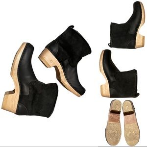 No.6 5" Pull on Shearling Clog Boot on Mid Heel in Black Suede